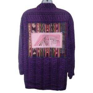 Vintage Genesis Purple‎ Button-Up Shirt Graphic Back Panel Southwest Retro Large